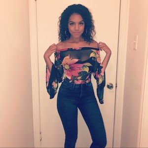 Mesh Floral Sleeveless Bodysuit